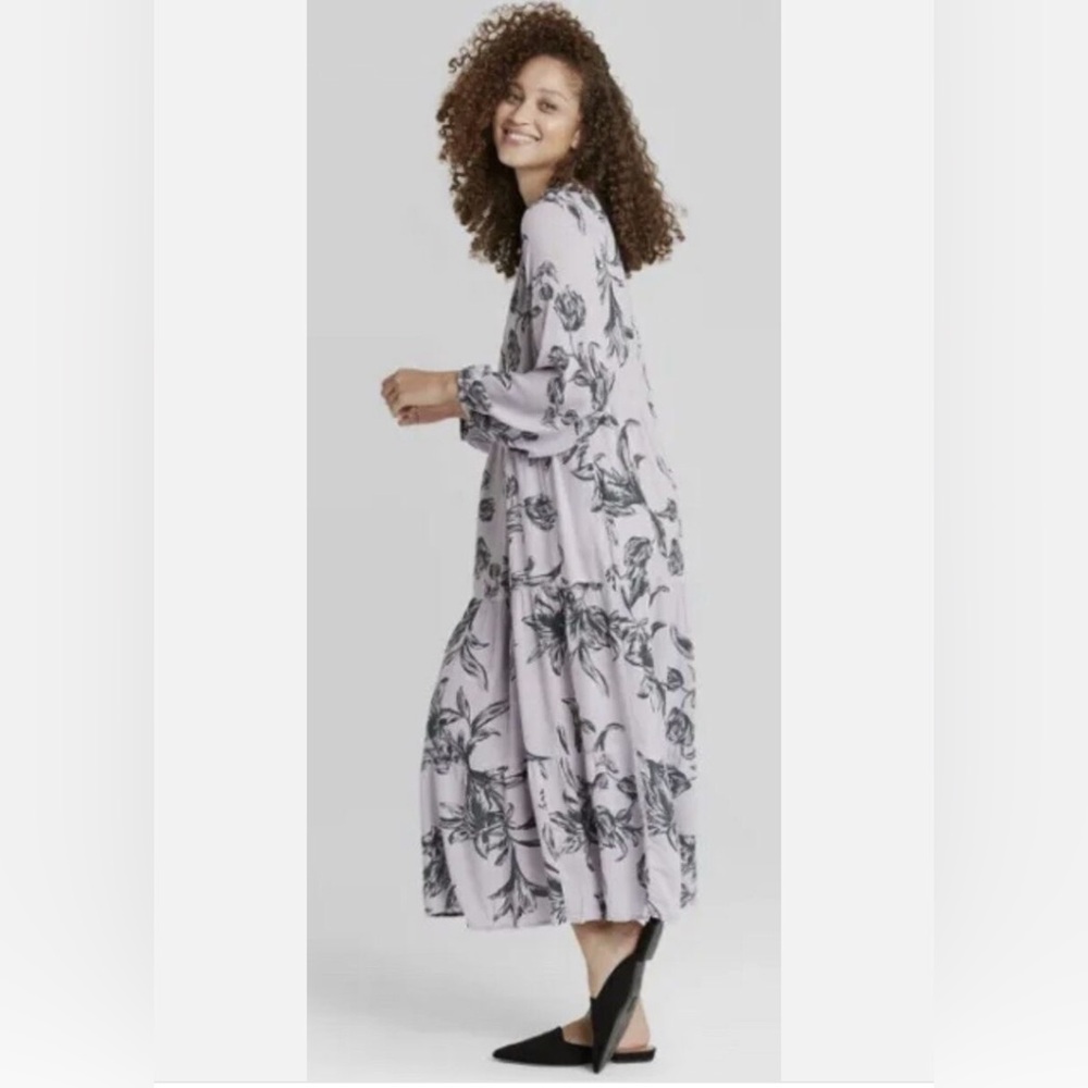 Lilac floral tiered maxi prairie dress size S NWT